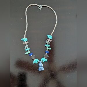 Zuni Turquoise Fetish Hand Carved Necklace Statement Heishi Beads Bear???